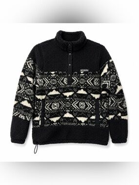 Columbia Mens Black Tribal Print Sherpa Pullover Sweater Small Fleece Snap Front